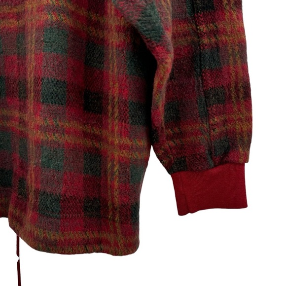 Vintage 90s Fleece Pullover French Country Express Soft Plaid Sweater POCKETS L - Picture 7 of 11